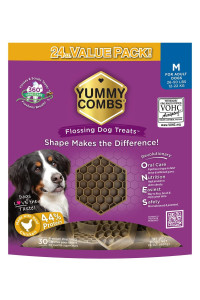 Yummy Combs Dental Treats for Dogs Vet VOHC Approved Yummy Dog Treats for Teeth Cleaning Shape to Scrape Tartar Protein Treat Dental Dog Treats for Medium Dogs (24oz, 30 Count)