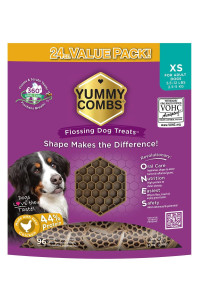 Yummy Combs Dental Treats for Dogs Vet VOHC Approved Yummy Dog Treats for Teeth Cleaning Shape to Scrape Tartar Protein Treat Dental Dog Treats for Extra Small Dogs (24oz, 96 Count)