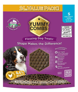 Yummy Combs Dental Treats for Dogs Vet VOHC Approved Yummy Dog Treats for Teeth Cleaning Shape to Scrape Tartar Protein Treat Dental Dog Treats for Small Dogs (24oz, 42 Count)