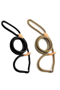 2 Pack Slip Leads Dog leashes for Small Dogs Dog Slip Lead Durable Adjustable Pet Lead Leash Nylon Training Lead Leash Soft Slip Lead Traction Rope for Small and Medium Dogs, KhakiBlack