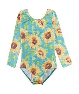 HOZIY Kids gymnastics Leotards for girls With Sleeves Long Sleeve Size 6-7 7-8 Years Old gold Sunflower Teal Blue Sparkle Flower Floral Sparkly Sleeved Bodysuits