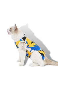 TORJOY Cat Surgical Recovery Suit, Abdominal Wounds Cone E-Collar Alternative Anti-Licking Or Skin Diseases Pet Surgical Recovery Pajama Suit, Soft Fabric Onesies for Cats (S, Blue)