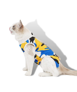 TORJOY Cat Surgical Recovery Suit, Abdominal Wounds Cone E-Collar Alternative Anti-Licking Or Skin Diseases Pet Surgical Recovery Pajama Suit, Soft Fabric Onesies for Cats (L, Blue)