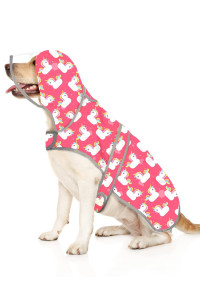 HDE Dog Raincoat with Clear Hood Poncho Rain Jacket for Small Medium Large Dogs Unicorn Ducks Pink - XXL