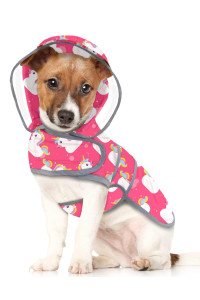 HDE Dog Raincoat with Clear Hood Poncho Rain Jacket for Small Medium Large Dogs Unicorn Ducks Pink - M