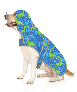 HDE Dog Raincoat with Clear Hood Poncho Rain Jacket for Small Medium Large Dogs Dinosaurs - XXL