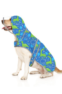 HDE Dog Raincoat with Clear Hood Poncho Rain Jacket for Small Medium Large Dogs Dinosaurs - L