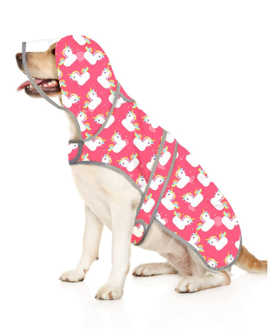 HDE Dog Raincoat with Clear Hood Poncho Rain Jacket for Small Medium Large Dogs Unicorn Ducks Pink - XL