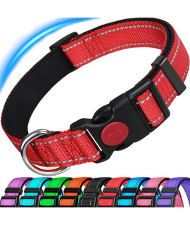 ATETEO Reflective Dog collar with Safety Locking Buckle and Soft Neoprene Padded, Adjustable Durable Nylon Puppy collar for Medium Large Dogs ,Red,L: 177-275 inch