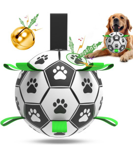 QDAN Dog Soccer Balls Toy with Bell Inside, Outdoor Interactive Dog Toys for Tug of War, Puppy Birthday Gifts, Dog Water Toy, Durable Ropes Squeaky Soccer Dog Ball for Medium and Large Dogs (8 INCH)