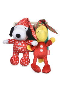 Peanuts for Pets Holiday Snoopy & Woodstock Slumber Party Plush Pet Toy 2 Pack Dog Toy Set 9 Medium Squeaky Dog Toys, Stuffed Dog Toys, Woodstock & Snoopy Slumber Party (FF25993)