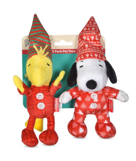 Peanuts for Pets Holiday Snoopy & Woodstock Slumber Party Plush Pet Toy 2 Pack Dog Toy Set 6 Medium Squeaky Dog Toys, Stuffed Dog Toys Officially Licensed from Peanuts Comic Strip (FF24678)