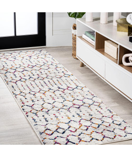 JONATHAN Y MOH101H-28 Moroccan Hype Boho Vintage Diamond Indoor Area-Rug, Bohemian, Southwestern, casual Easy-cleaning,Bedroom,Kitchen,Living Room,Non Shedding, IvoryMulti, 2 X 8