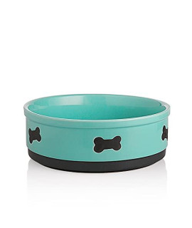 Sweejar Ceramic Dog Bowls with Bone Pattern, Dog Food Dish for Large Dogs, Porcelain Pet Bowl for Water 70 Fl Oz (Turquoise)