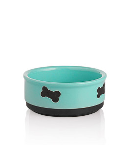 Sweejar ceramic Dog Bowls with Bone Pattern, Dog Food Dish for Medium Dogs, Porcelain Pet Bowl for Water 35 Fl Oz (Turquoise)