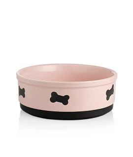 Sweejar Ceramic Dog Bowls with Bone Pattern, Dog Food Dish for Large Dogs, Porcelain Pet Bowl for Water 70 Fl Oz (Pink)