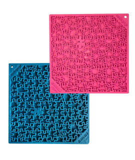 SodaPup Pink Blue Jigsaw eMat Bundle - Durable Lick Mat Feeder Made in USA from Non-Toxic, Pet-Safe, Food Safe Rubber for Avoiding Overfeeding, Digestive Health, calming, More
