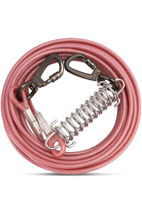 Pink Tie Out Cable with Spring for Dogs,10/20/30/50FT Long Dog Leash,Dog Runner for Yard Heavy Duty,Dog Chains for Outside, Sturdy Long Line Lead for Dogs Training Outdoor in Camping(Pink,10ft)