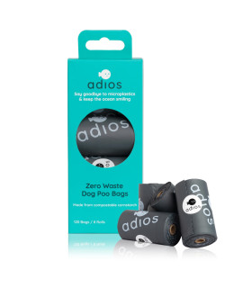 Adios Plastic certified compostable Dog Poop Bags - Extra Thick Luxury Doggie Poop Bags - compostable cornstarch Dog Bags - 8 rolls - 120 count Unscented Dog Waste Bags