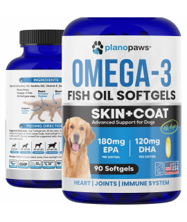 Omega 3 Fish Oil for Dogs - Salmon Oil for Dogs - Dog Fish Oil Supplement May Help Shedding, Allergy, Itch Relief - Supports Dry Skin, Joints - Dog Skin and Coat Supplement - 90 Fish Oil Pills EPA DHA