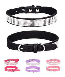 Dog Collar for Small Dogs, Adjustable Leather Suede Bling Dog Collars,Black Dog Collar Cat Collar, Rhinestone Dog Collar (XS, Black)