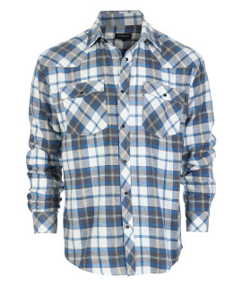 gioberti Men 100% cotton Western Flannel Plaid Shirt wSnap-on Button, WhitegrayRoyal, Medium