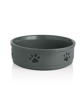 Sweejar Ceramic Dog Bowls with Paw Pattern, Dog Food Dish for Large Dogs, Porcelain Pet Bowl for Water 70 Fl Oz (Gray)