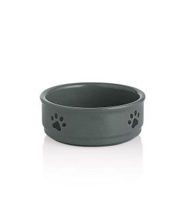 Sweejar Ceramic Dog Bowls with Paw Pattern, Dog Food Dish for Small Dogs, Porcelain Pet Bowl for Water 16 Fl Oz (Gray)