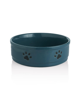Sweejar Ceramic Dog Bowls with Paw Pattern, Dog Food Dish for Large Dogs, Porcelain Pet Bowl for Water 70 Fl Oz (Fog Blue)