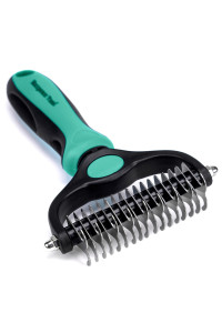 Maxpower Planet Pet Grooming Brush - Double Sided Shedding, Dematting Undercoat Rake for Dogs, Cats - Extra Wide Dog Grooming Brush, Dog Brush Shedding, Cat Brush, Reduce Shedding by 95%, Turquoise