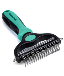 Maxpower Planet Pet Grooming Brush - Double Sided Shedding, Dematting Undercoat Rake for Dogs, Cats - Extra Wide Dog Grooming Brush, Dog Brush Shedding, Cat Brush, Reduce Shedding by 95%, Turquoise