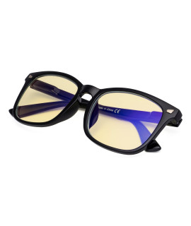 Reducblu Oversize Square Blue Light Blocking glasses with Yellow Tinted Filter Lens for Women - Black Frame