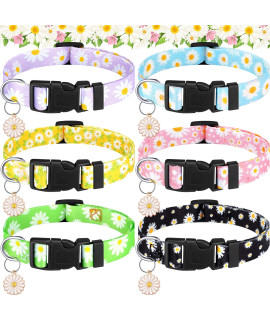 6 Pcs Daisy Dog Collar for Small Medium Large Girl Boys Dogs Adjustable Soft Puppy Collars with Plastic Buckle Print Flower Collar for Funny Basic Dog Collar Cat Collar for Male Female (Large)