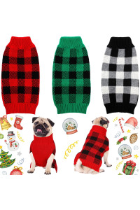 3 Pieces Valentine's Day Dog Sweaters Sets Buffalo Plaid Heart Puppy Dog Sweaters Clothes Pet Knitwear for Dog Cat Pet Costume (Plaid, Medium)