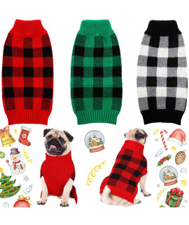 3 Pieces Valentine's Day Dog Sweaters Sets Buffalo Plaid Heart Puppy Dog Sweaters Clothes Pet Knitwear for Dog Cat Pet Costume (Plaid, Medium)