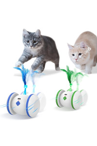 LiieyPet Cat Toys for Indoor Cats 2 PCS Interactive Cat Toy with 8 Feathers, Automatic Cat Toys with LED Lights, USB Rechargeable Cat Toys, Electronic Cat Toy, 360?Rotating, Cat Exercise Toy
