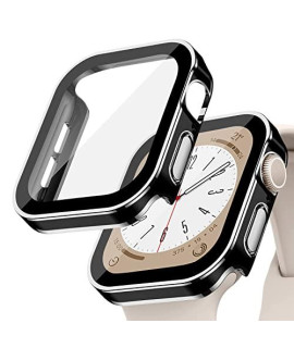 for Apple Watch case 41mm,Hard case with Tempered glass Screen Protector,Watch cover for Apple Watch Series 8 7 Screen Protector,Ultra-Thin Durable Waterproof case,Black Silver