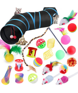 22 Pcs cat Toys for Indoor cats Adults Interactive Kitten Toys cat Tunnel Mouse Feather Teaser Wand Spring Toy