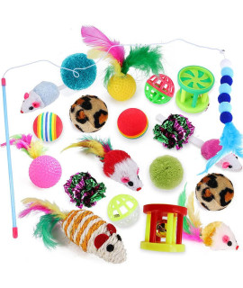 20 Pcs cat Toys for Indoor cats Adults Kitten Toy Interactive cat Feather Teaser Wand Mouse Spring Toy