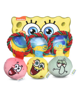 SpongeBob SquarePants for Pets 3 Pc Holiday Ornaments Plush with Rope Dog Toys with Squeaker Dog Toys for Spongebob Fans Squeaky Dog Toys, Spongebob, Squidward, and Patrick Ornament Toy