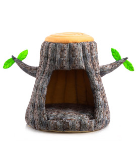 Hollypet Cozy Pet Bed Warm Cave Nest Sleeping Bed Tree Shape Puppy House for Cats, Stump Print