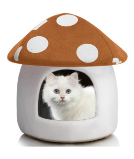 Hollypet cozy Pet Bed Warm cave Nest Sleeping Bed Mushroom Shape Puppy House for cats and Small Dogs Brown