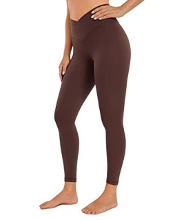 cRZ YOgA Womens Butterluxe cross Waist Workout Leggings 25 Inches - V crossover High Waisted gym Athletic Yoga Leggings Taupe Small