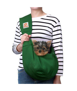 TOMKAS Dog Sling Carrier for Small Dogs Puppy Carrier for Small Dogs (Emerald Green, Adjustable Strap & Zipper Pocket)