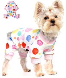 Dog Pajamas for Small Dogs Soft Stretchable Dog Pjs Winter Warm Dog Clothes for Small Dogs Girl Chihuahua Yorkie Dog Jammies Puppy Apparel Dog Fleece Pajamas (Medium, Polka Dots)