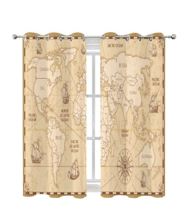 Zmcongz Island Map Blackout curtain Panels Window Super Detailed Treasure Vintage Old Map Noise Reducing Short curtains for Kids Room W63 x L72 Inch