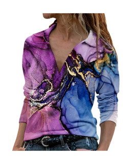 Ladies V Neck Tops Splicing Blouse T Shirts for Women Shiny Sequined Print casual Long Sleeve comfy Workout Tees Top