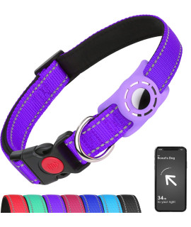 Erbine Airtag Dog Collar for Puppy Dogs, Reflective Dog Collars with AirTag Holder, Soft Padded & Safety Locking Buckle, Nylon Pet Collar Adjustable for All Breeds, Purple
