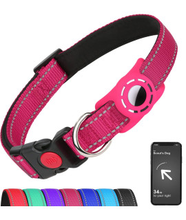 Erbine Airtag Dog Collar for Puppy Small Dogs, Reflective Dog Collars with AirTag Holder, Soft Padded & Safety Locking Buckle, Nylon Pet Collar Adjustable for All Breeds, HotPink