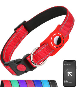 Erbine Airtag Dog Collar for Puppy Dogs, Reflective Dog Collars with AirTag Holder, Soft Padded & Safety Locking Buckle, Nylon Pet Collar Adjustable for All Breeds, Red